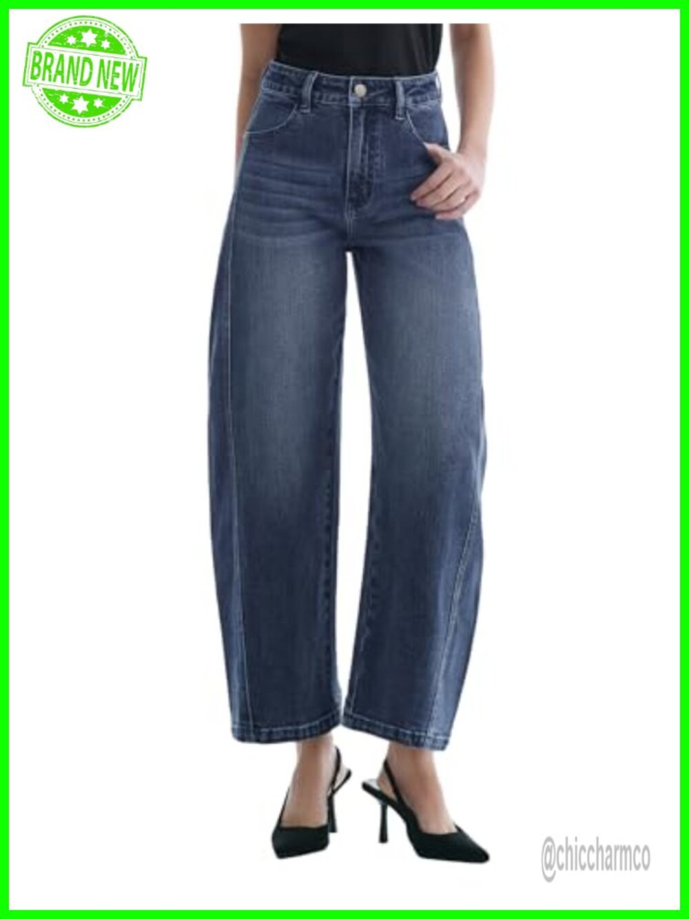 Women's High Rise Barrel Leg Stretch Jeans Ankle Wide Leg Denim Pants